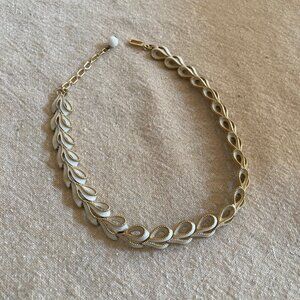 Trifari White Enamel & Gold Ribbon Choker Necklace